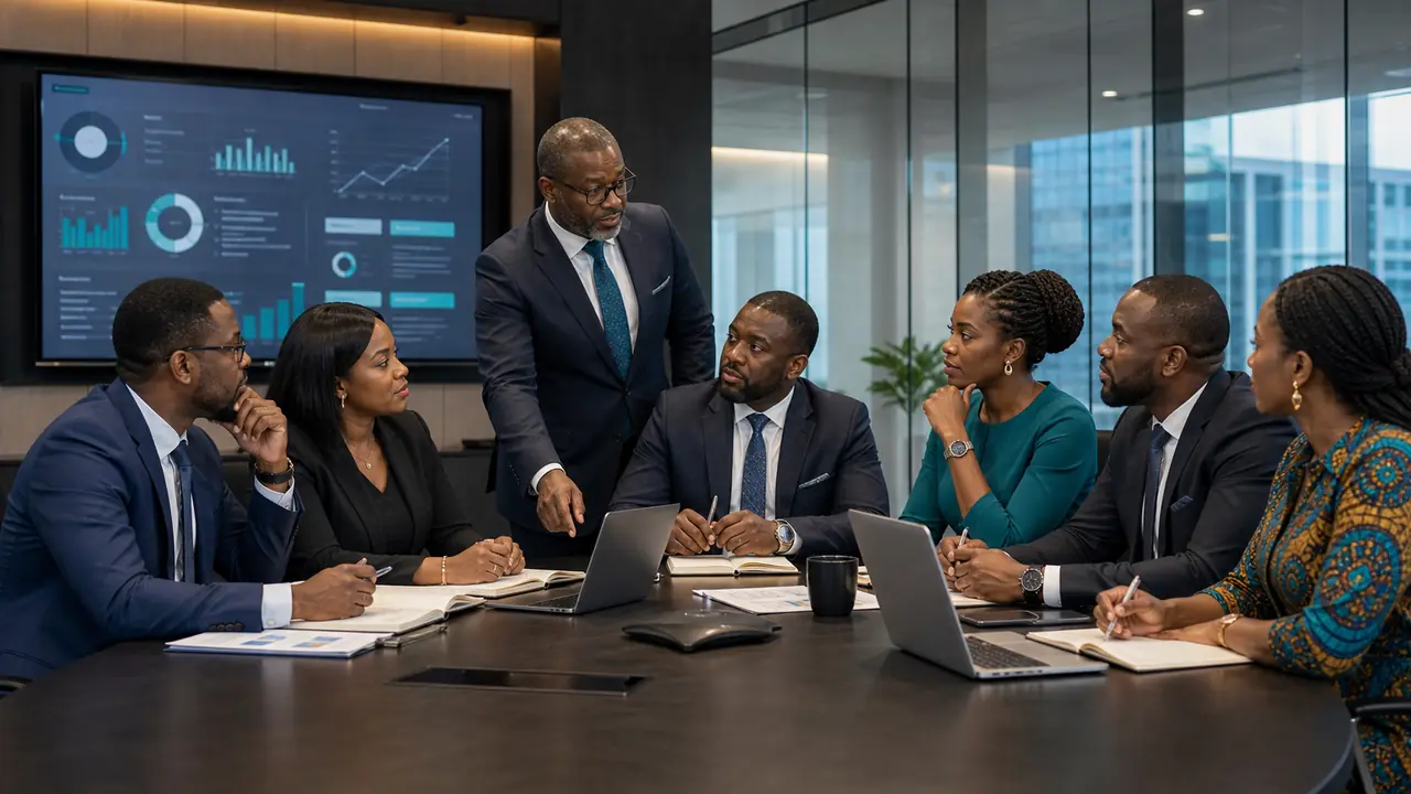 African project team reviewing governance and milestones